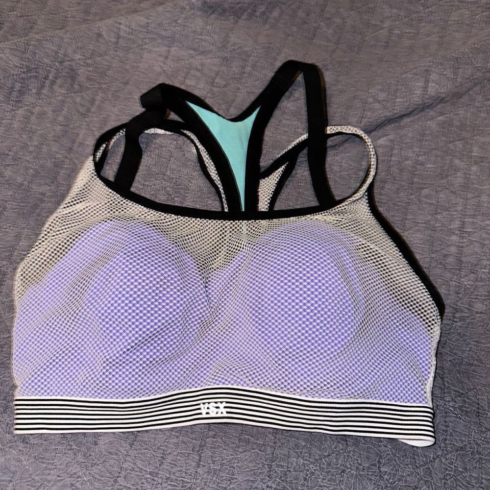 Victoria’s Secret blue white mesh VSX 34C sports bra